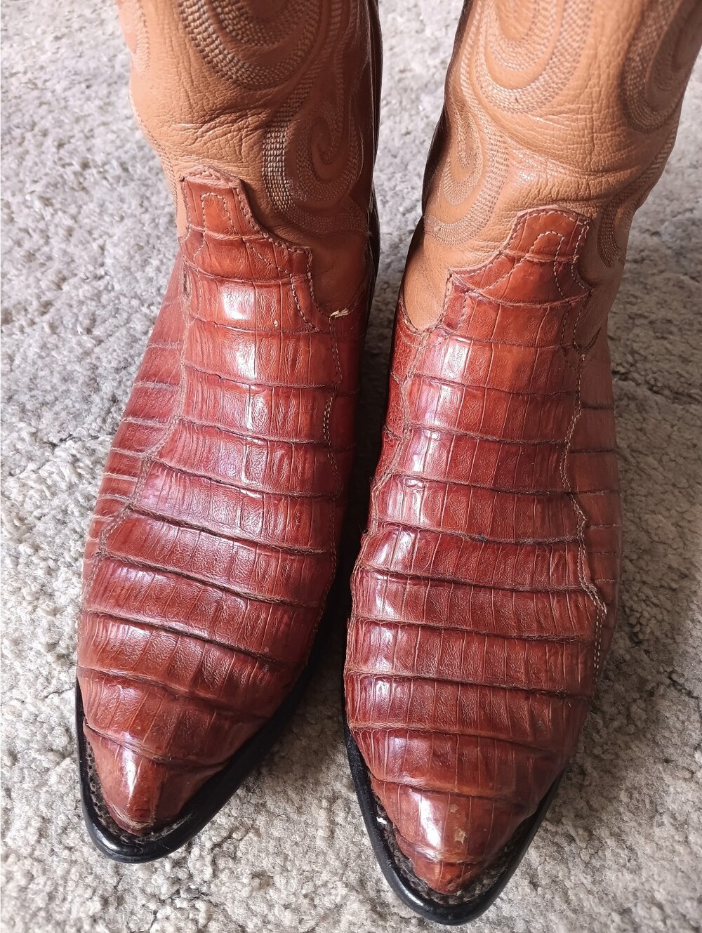 🤎 Tony Lama Cognac Caiman Belly Boots Mens 9.5 Brown Tan Western Cowboy Leather - Picture 2 of 16